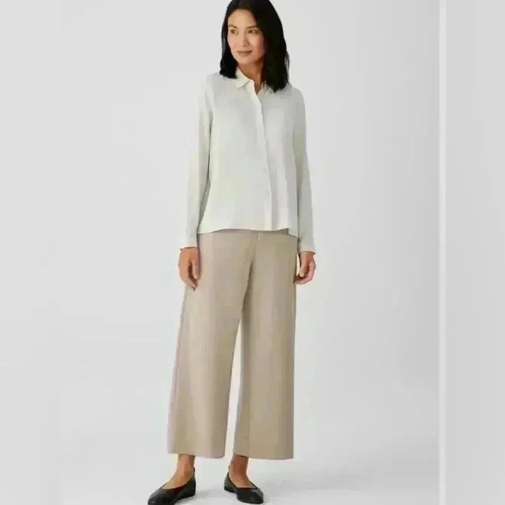 Eileen Fisher Wide Leg 100% Silk Pants Size XS Pull On side Zipper Waist- 29''